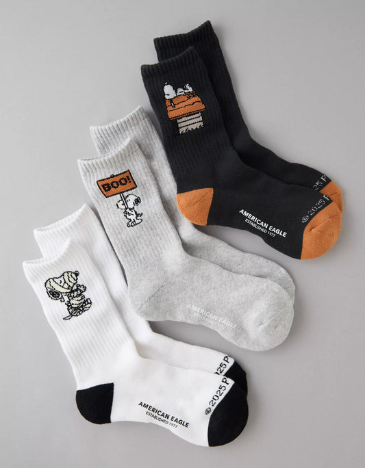 AE Snoopy Halloween Terry Crew Socks 3-Pack
