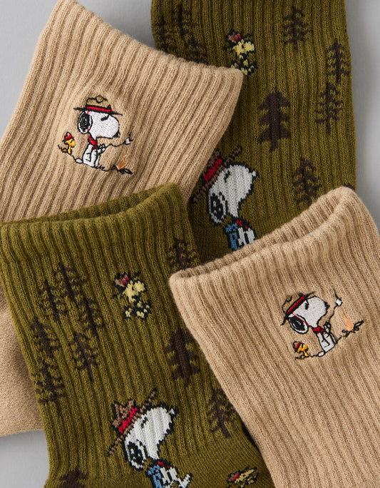 AE Snoopy Campfire Cropped Crew Socks 2-Pack
