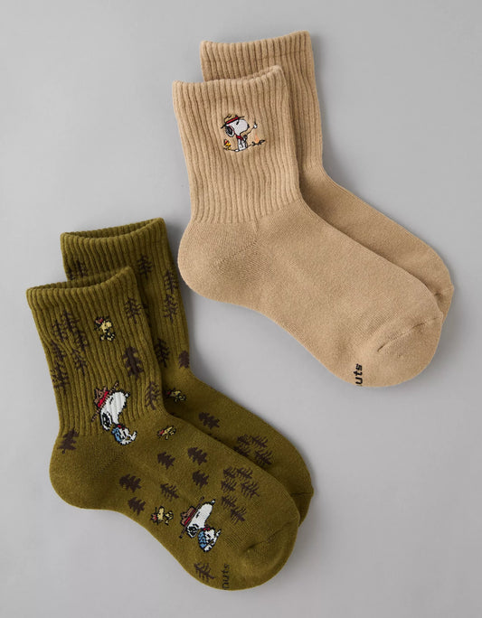 AE Snoopy Campfire Cropped Crew Socks 2-Pack